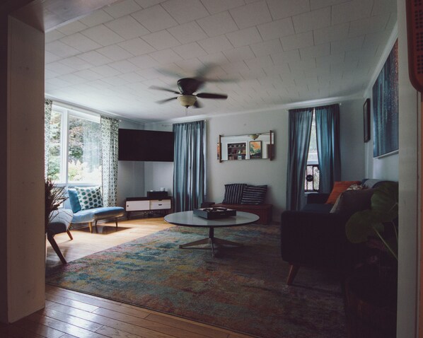 TV, video library, stereo