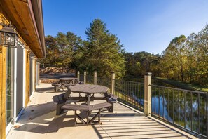 Outdoor dining - Hilltop Retreat with Indoor Saltwater Pool (Sugar Grove)