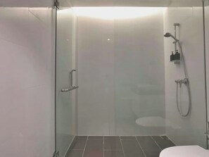 Hair dryer, soap, shampoo, toilet paper