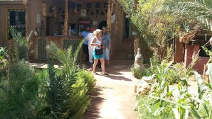 A rustic building with a Coca-Cola sign, a bell, and a small shop area. - Room-auberge Jnane dar Diafa se Trouve a (Tamegroute)