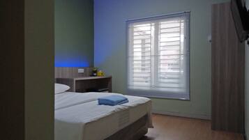 1 bedroom, desk, iron/ironing board, bed sheets