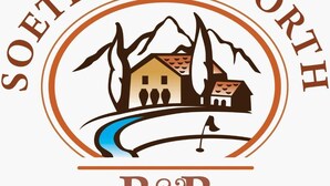 A logo with the text "SOETEWEIDE NORTH" and "B&B" with a stylized landscape including houses and a river. - Soeteweide North Bb (George)