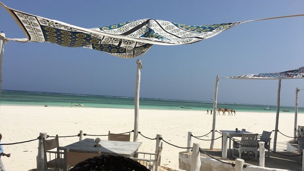 A beachside restaurant with outdoor seating, a view of the beach, and a clear sky. - Room in Guest Room - A Wonderful Beach Property in Diani Beach Kenya - a Dream Holiday Place (Mombasa)