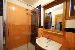 Shower, bidet, towels, soap