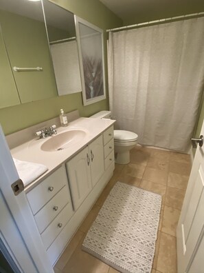 Ensemble douche/baignoire, sèche-cheveux, serviettes fournies, savon