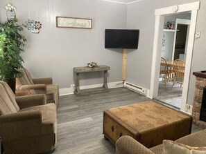 TV connectée, cheminée, lecteur de DVD