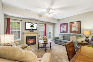 Smart TV, fireplace, DVD player