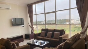 32-inch LED TV with satellite channels, TV, fireplace
