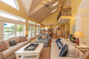 TV, fireplace, table football - Deep Creek Escape w/ Dock, Hot Tub & Views (Oakland)