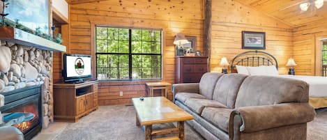 Smart TV, fireplace, DVD player