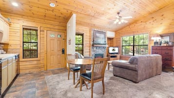 TV connectée, cheminée, lecteur de DVD