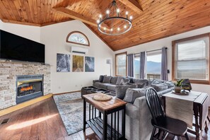 TV, fireplace, video games, foosball