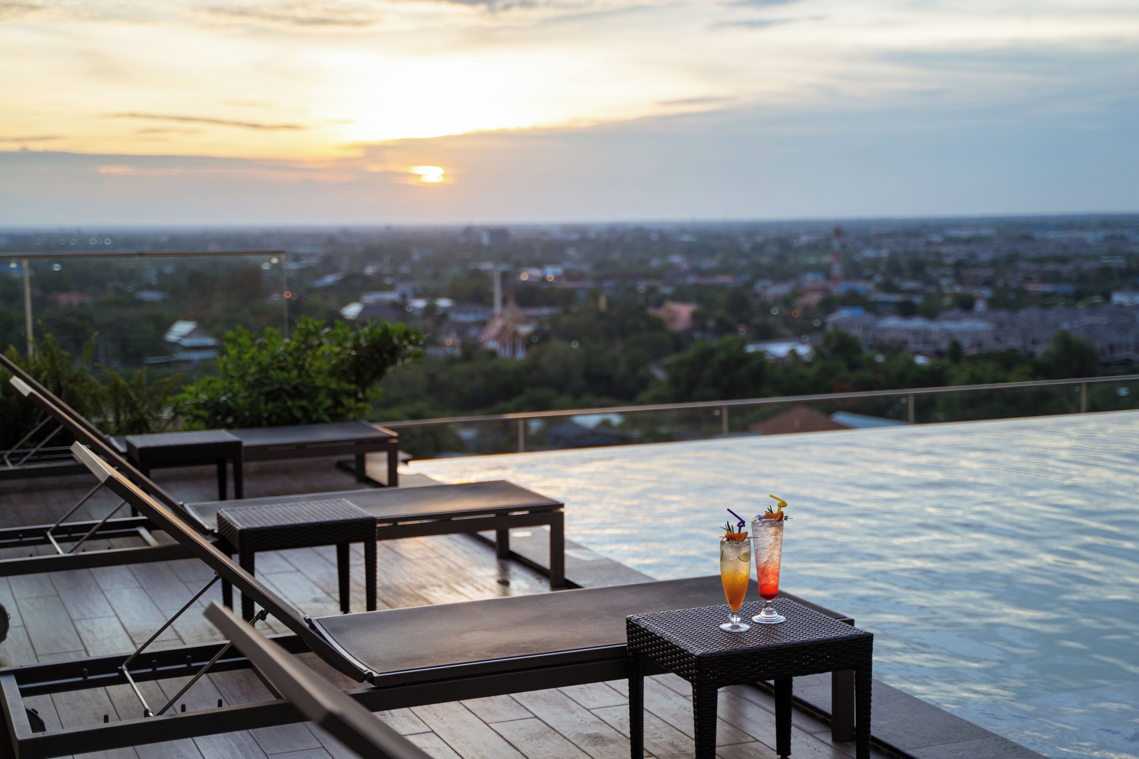 outdoor pool, pool loungers