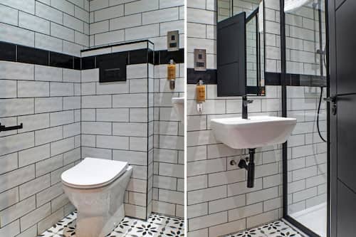 Dusche, kostenlose Toilettenartikel, Haartrockner, Handtücher