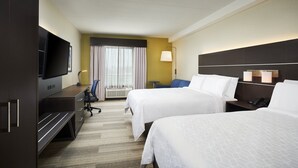 A hotel room with two beds, a desk with a chair, a TV, a lamp, and a phone on the nightstand. - Holiday Inn Express & Suites Windsor East - Lakeshore by IHG (Lakeshore)