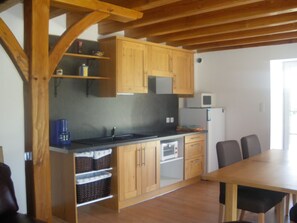 Frigorífico, microondas, horno y placa de cocina