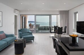 Lyxlägenhet - 3 sovrum - havsutsikt (N3) | Sängtillbehör av högsta kvalitet och värdeförvaringsskåp på rummet