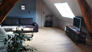 Televisie, boeken en een kantoor