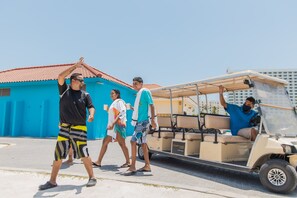 On the beach, white sand, free beach shuttle, beach towels