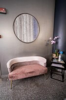 Desk, laptop workspace, blackout drapes, free WiFi