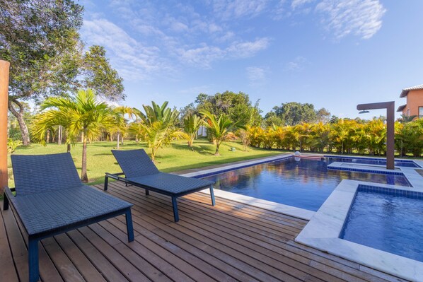 Outdoor pool, pool loungers