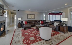 Smart TV, fireplace, video games, DVD player