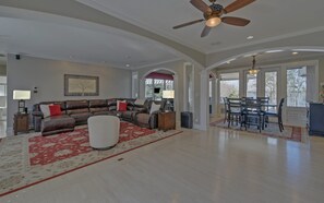 Smart TV, fireplace, video games, DVD player