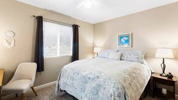 2 bedrooms, desk, iron/ironing board, travel cot