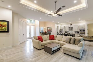 TV, DVD player, table football, stereo