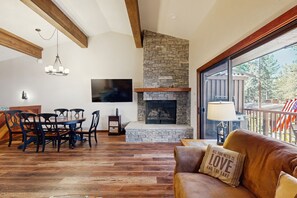 Télévision, cheminée, lecteur de DVD