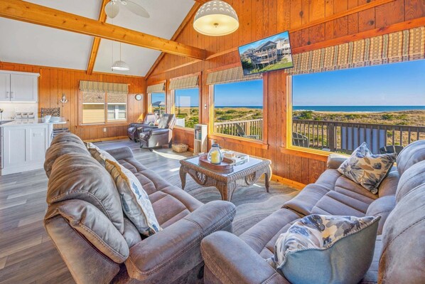 Smart TV, ping pong, books - Oceanfront Dog Friendly w/ Hot Tub and Game Room: Only Steps from the Ocean! (Avon)
