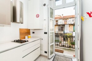 Fridge, microwave, stovetop, toaster