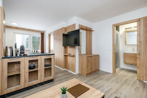 Appartement, 1 chambre, sauna, vue montagne | Coin séjour