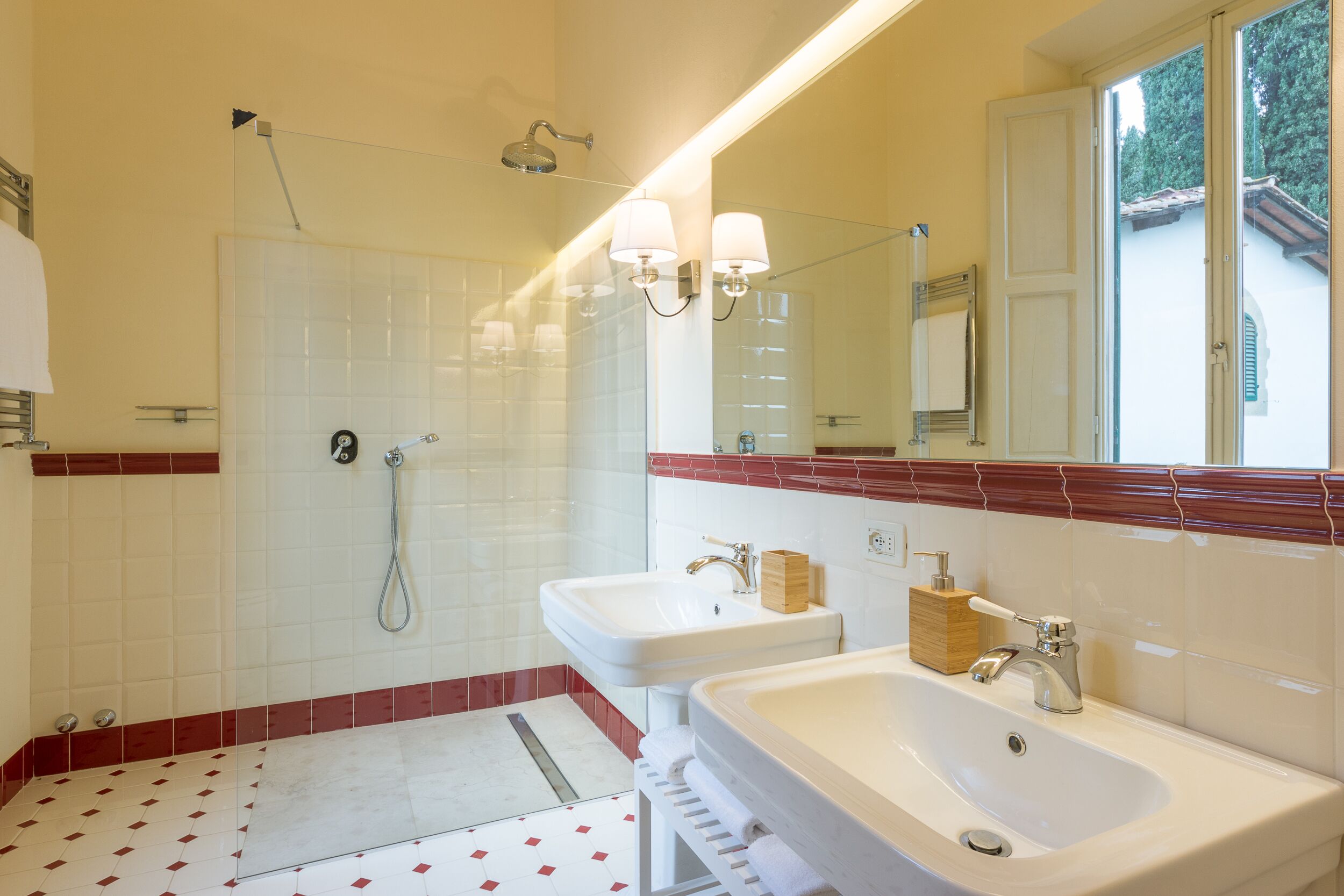 Bathtub, hair dryer, towels, soap