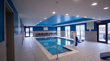 Indoor pool, open 9:00 AM to 9:00 PM, sun loungers