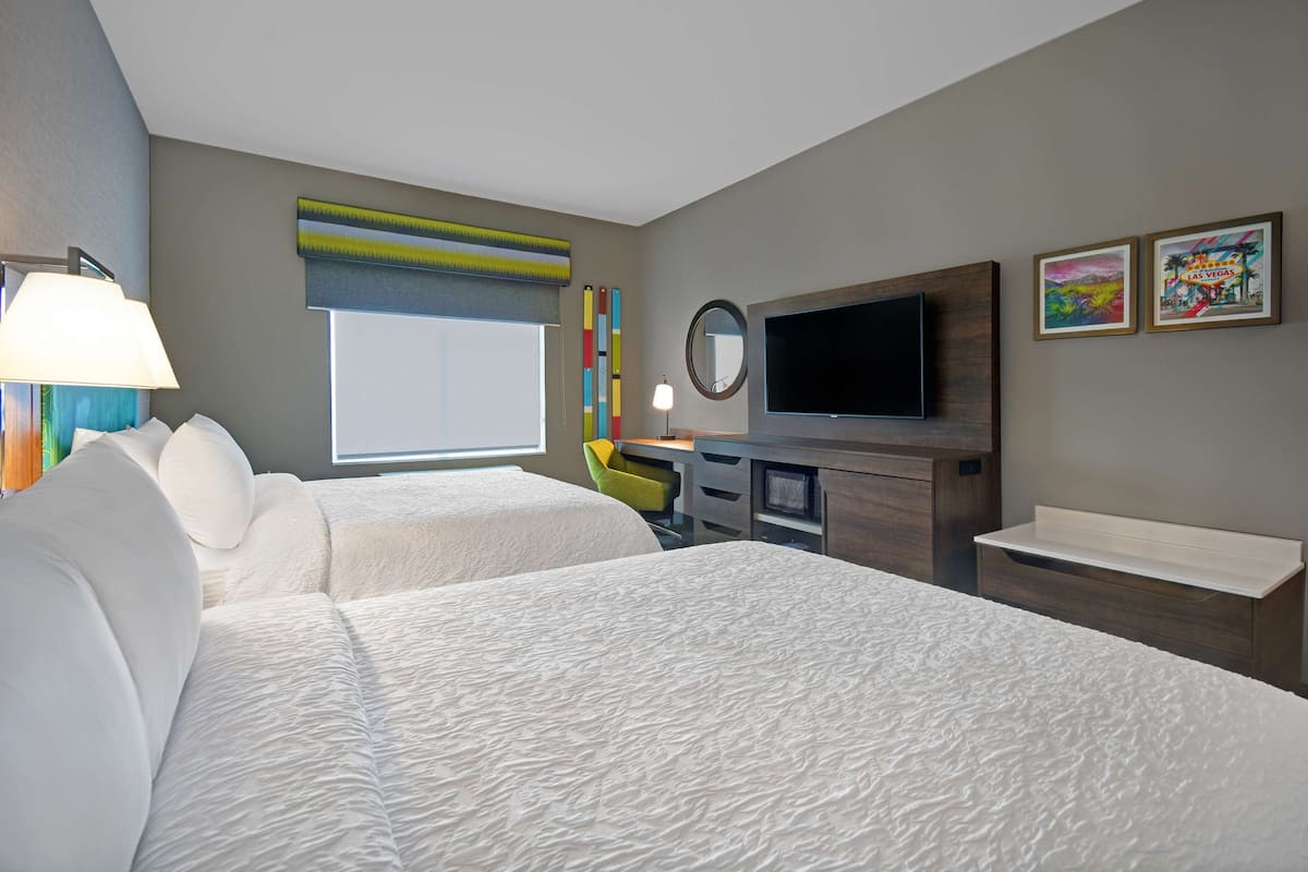 Room, 2 Queen Beds, Refrigerator | Down comforters, blackout drapes, iron/ironing board