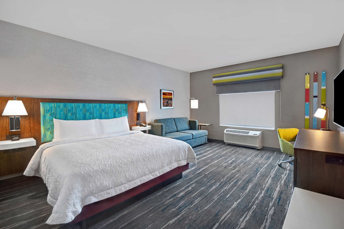 Room, 1 King Bed, Refrigerator & Microwave | Down comforters, blackout drapes, iron/ironing board
