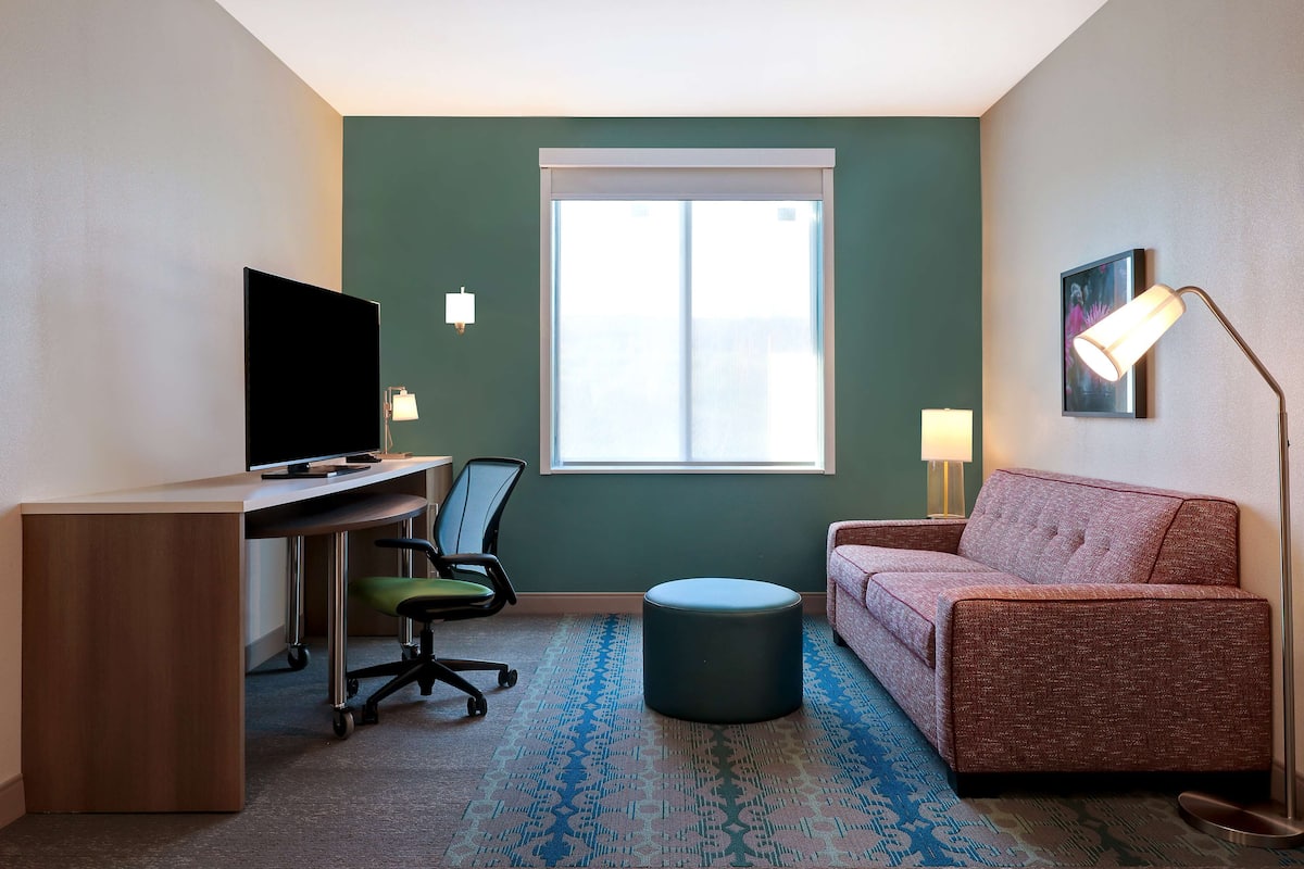 1 bedroom, desk, blackout drapes, iron/ironing board