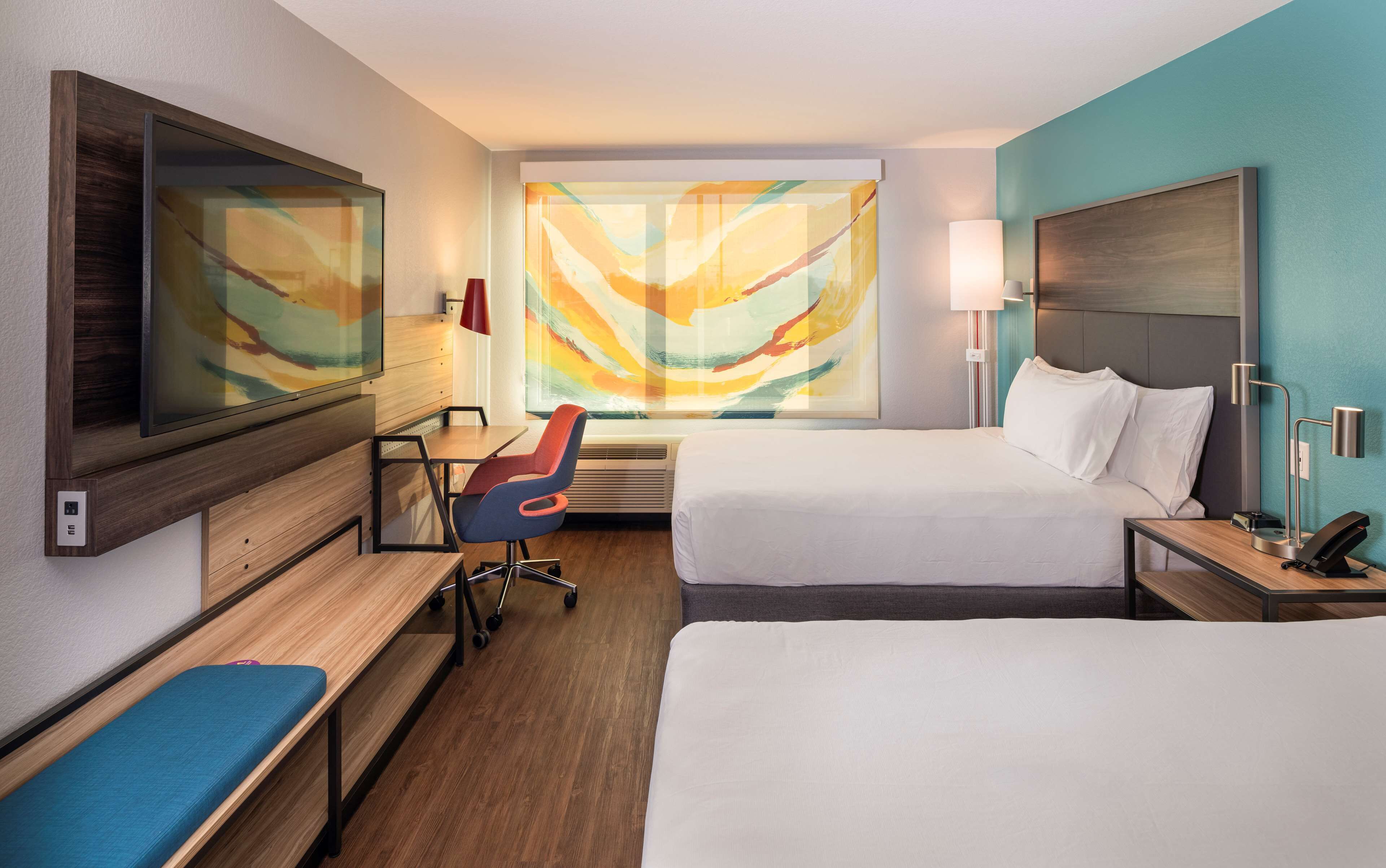 1 bedroom, desk, laptop workspace, blackout curtains