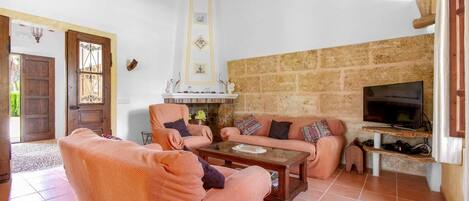 Televisión y chimenea