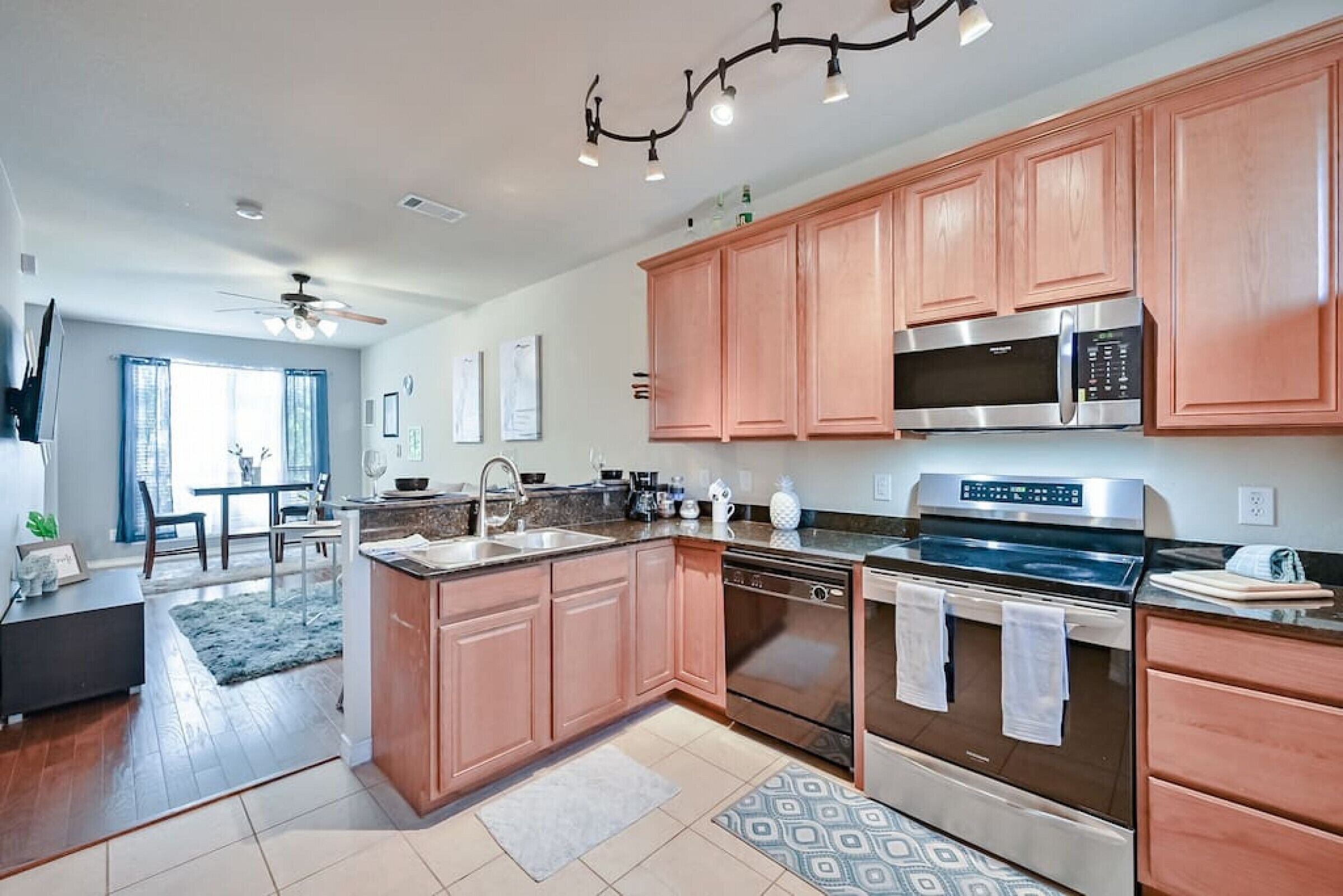 Fridge, coffee/tea maker, cookware/dishes/utensils