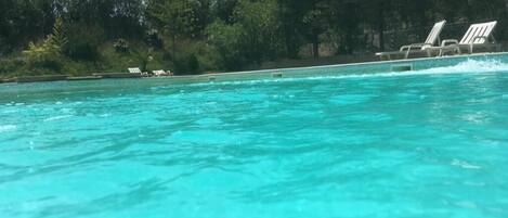 Outdoor pool, pool loungers