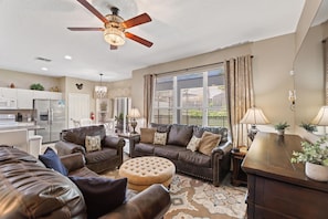 Smart TV, fireplace, video games, table football