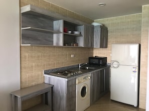 Fridge, microwave, electric kettle