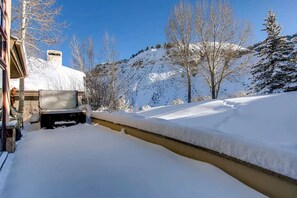 Set amidst a serene winter landscape, this cozy home offers a peaceful retreat.