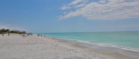 Plage, chaises longues, serviettes de plage
