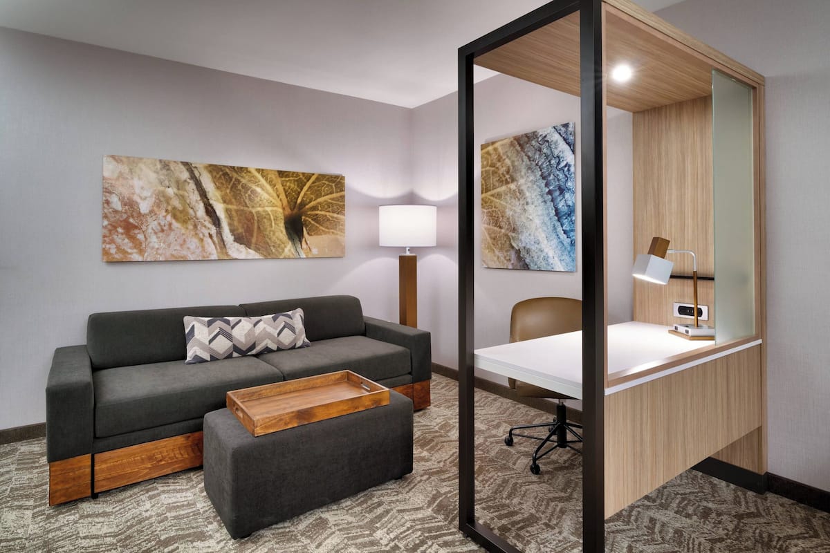 1 bedroom, desk, laptop workspace, blackout curtains