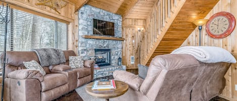 TV, fireplace, DVD player, video library