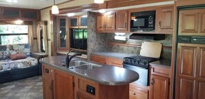 Fridge, microwave, oven, stovetop - Farm Inn - RV Farm Stay with Ocean Views (Anacortes)