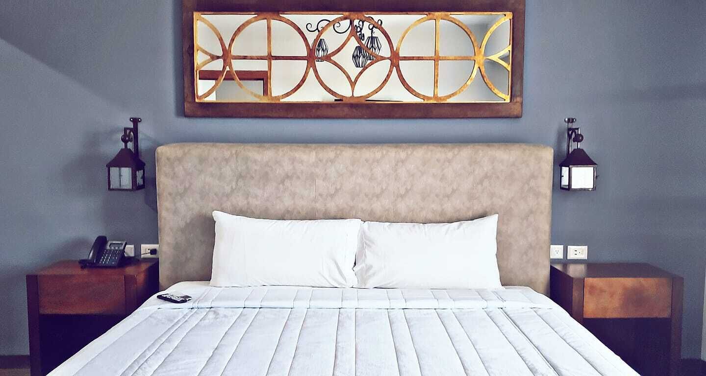 studio suite | desk, laptop workspace, blackout curtains, soundproofing